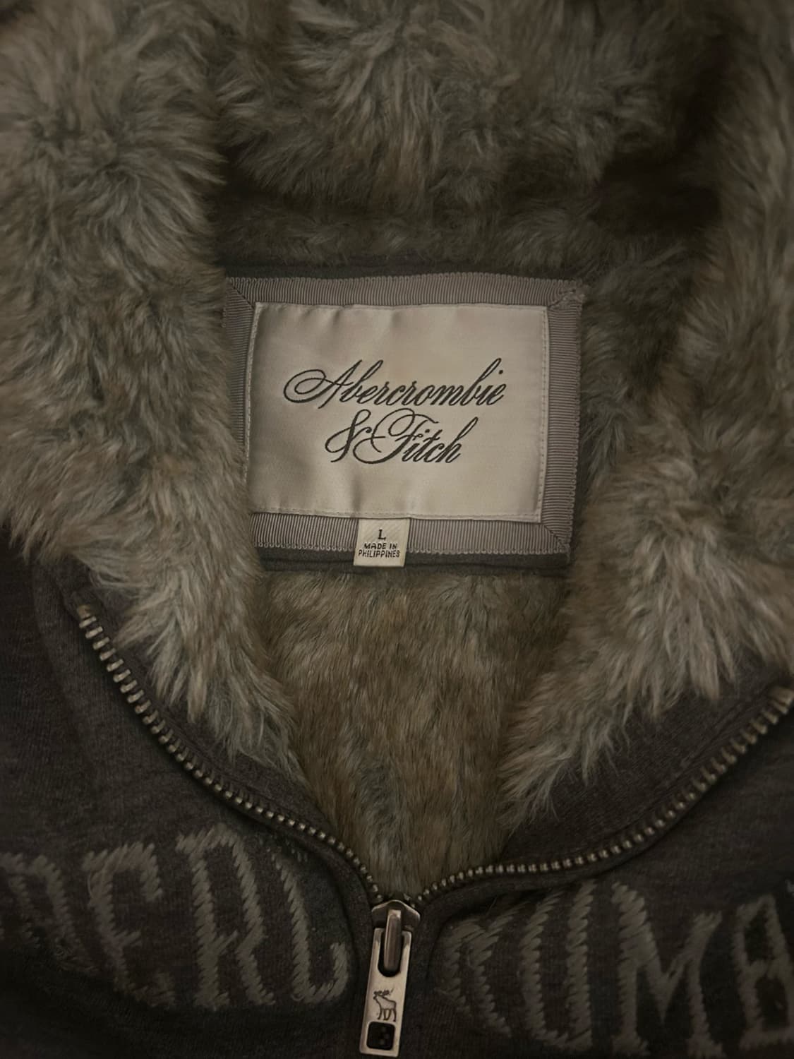 아베크롬비 빈티지 퍼 후드집업 울프죠 차콜 상품이미지2