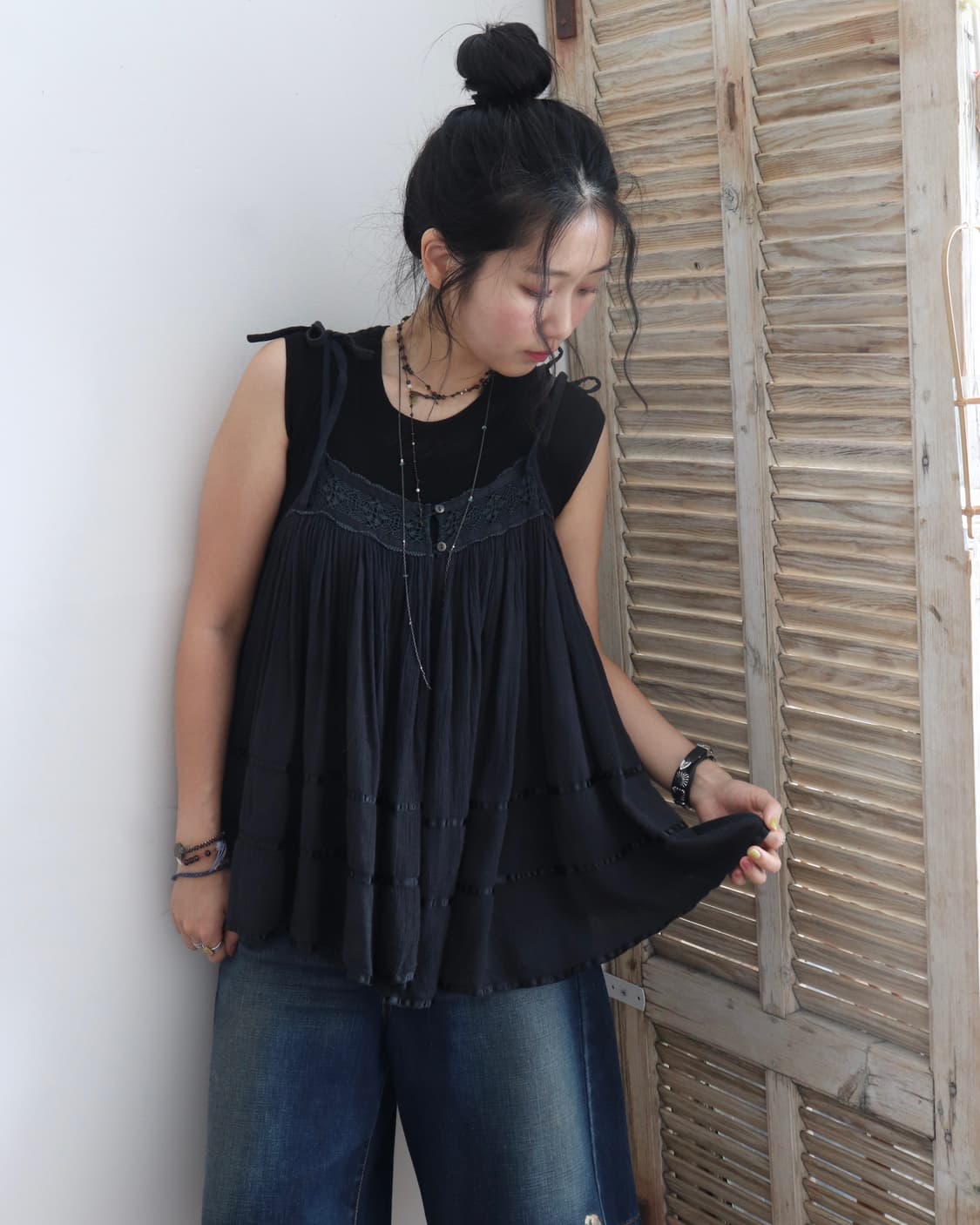 [Beams Boy] Satin Tape Gather Camisole 상품이미지7