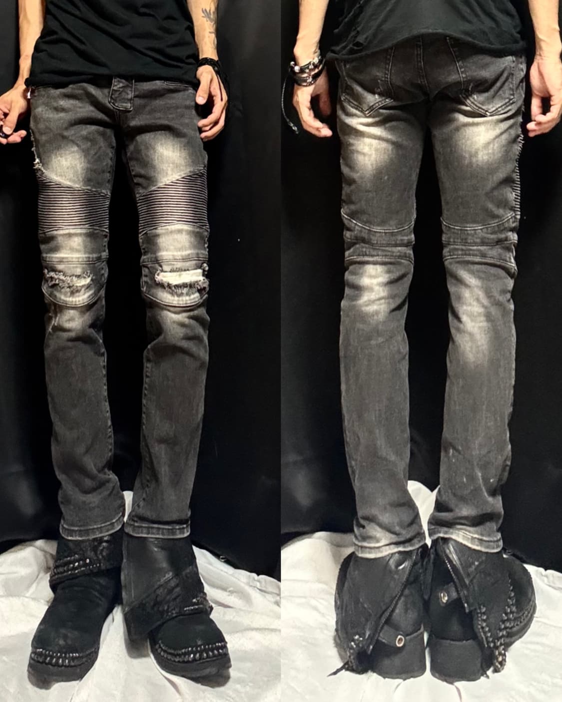 “Unknown” Black Distressed Biker Pants 상품이미지1
