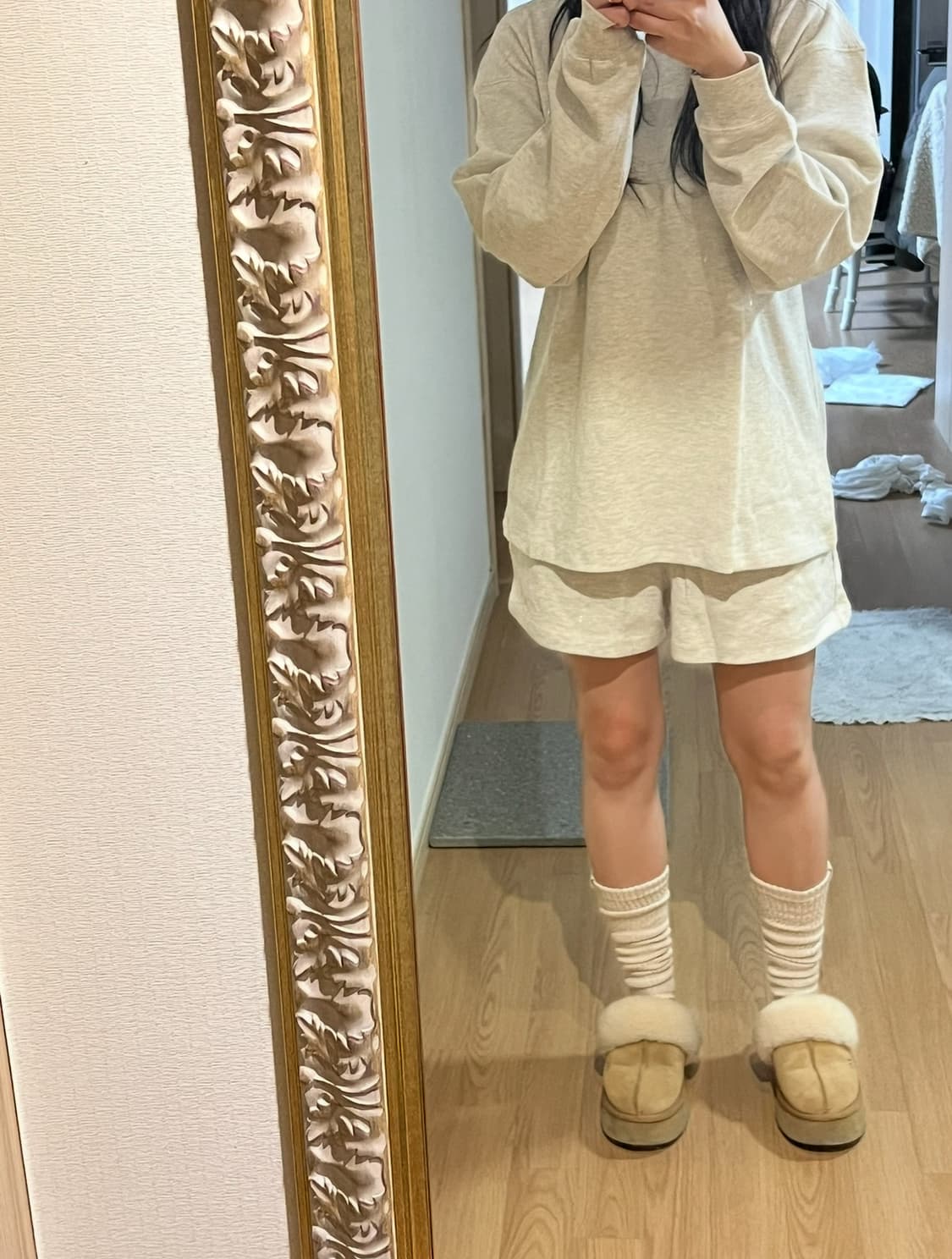 (셋업가격)쓰리타임즈 코지 와플 셋업 오트밀 상품이미지4