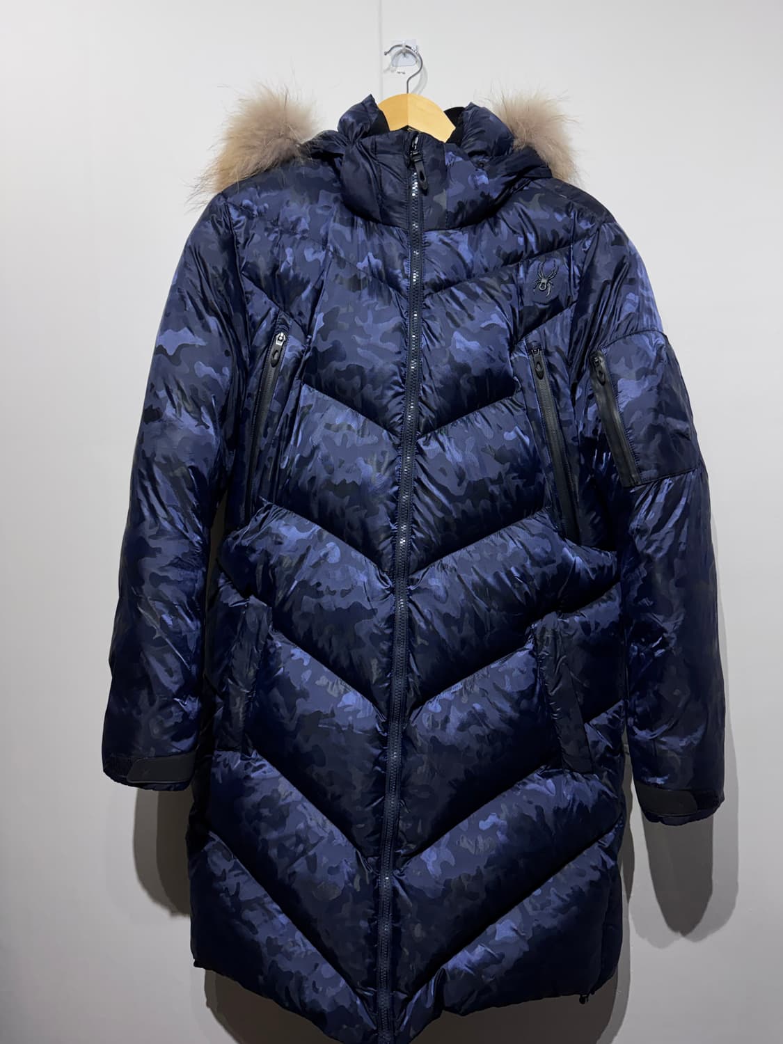 스파이더 카모플라쥬 구스 롱패딩 네이비 L 상품이미지1