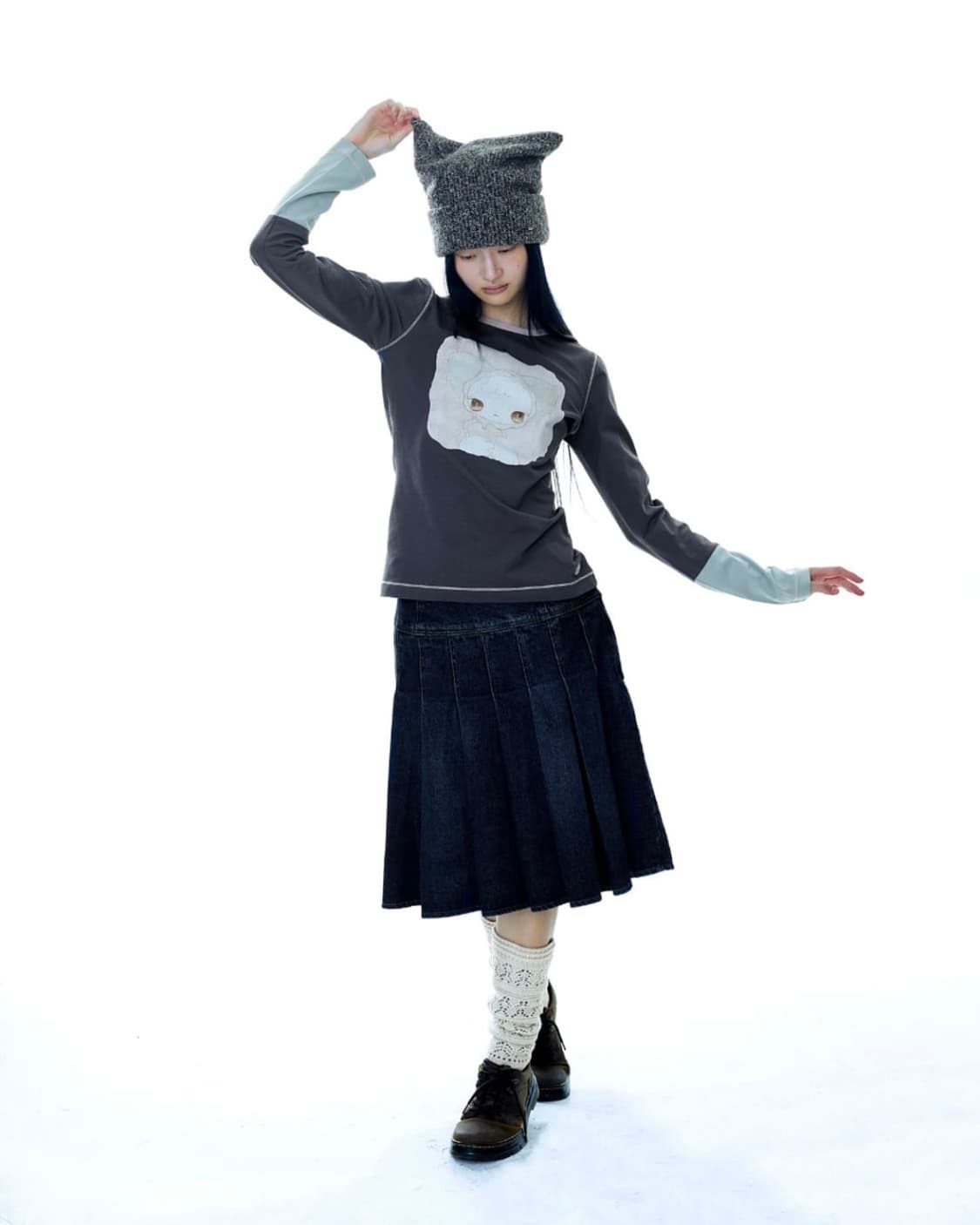 COYSEIO DEEP DENIM PLEATS SKIRT 상품이미지2