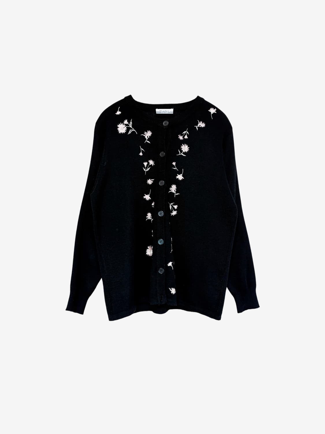 Floral Embroidery Knit Cardigan - Black 상품이미지5