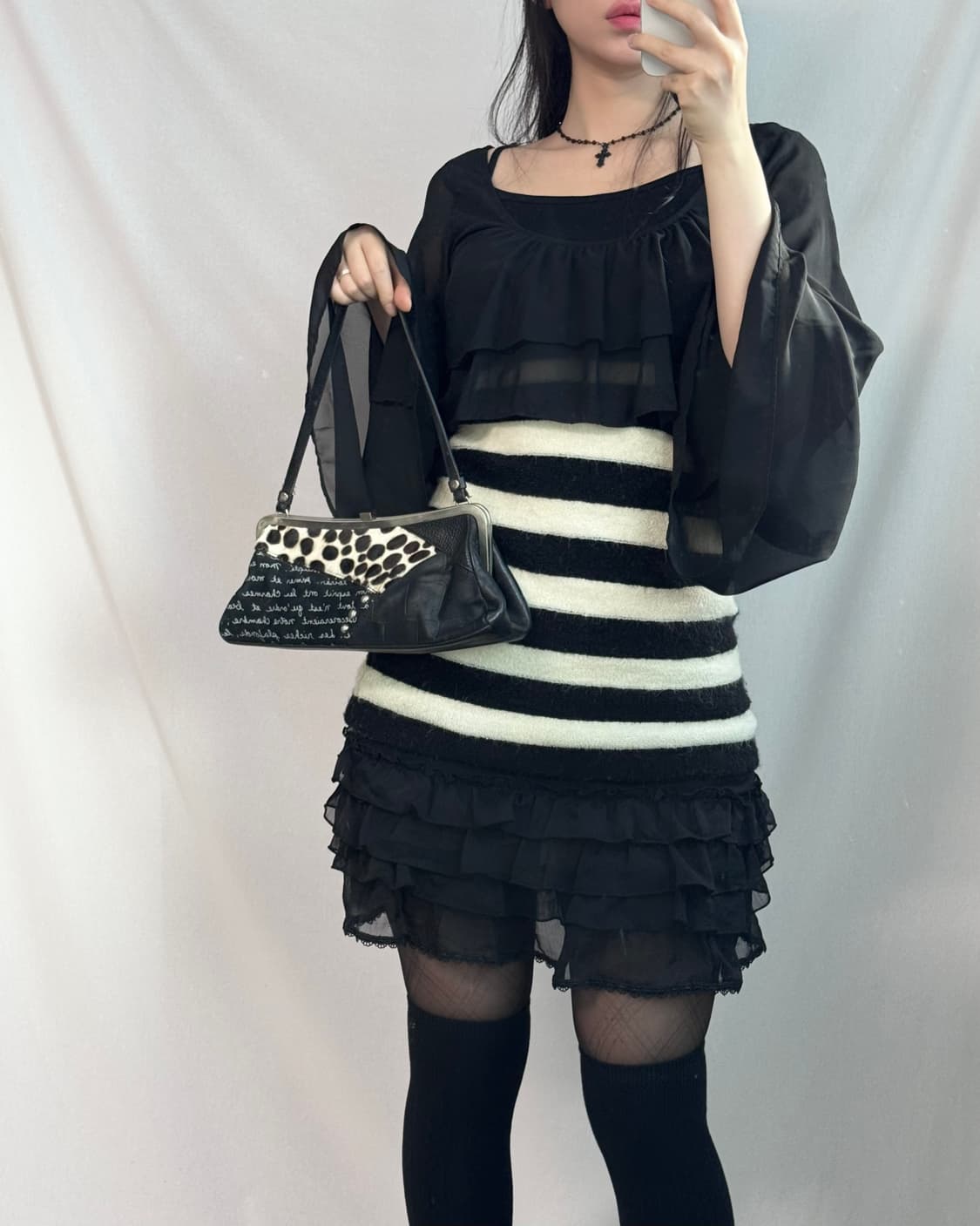 시폰 슬리브 스트라이프 패턴 니트 탑 상품이미지4