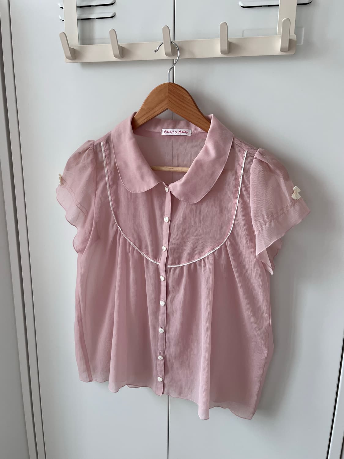 Vintage 하트 리본 연분홍 로걀 반팔 블라우스 상품이미지7