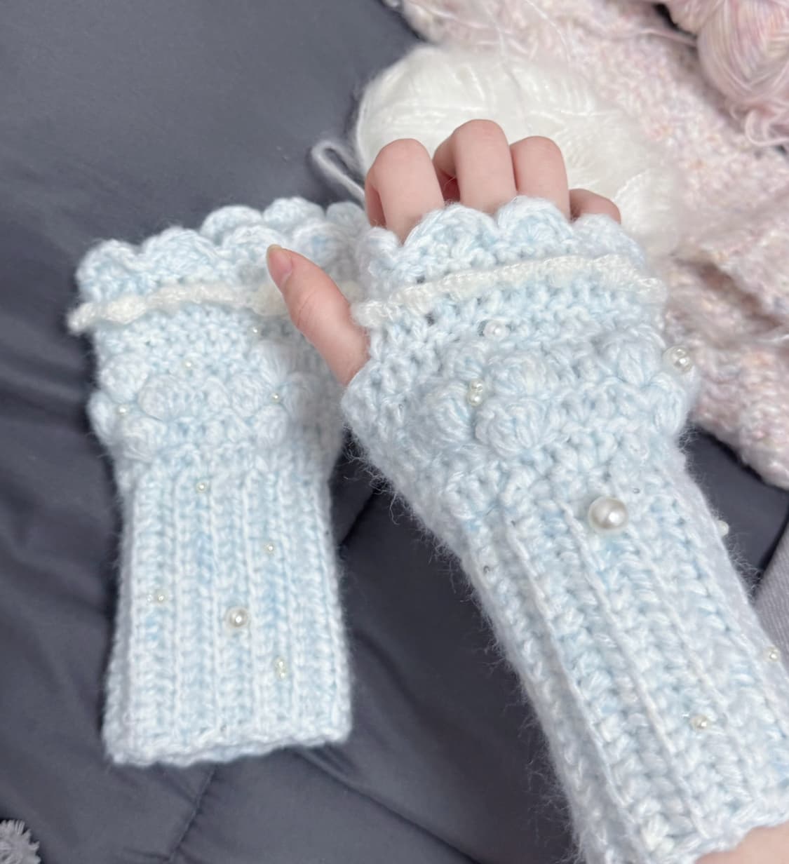 Handmade 뜨개워머 방울 레이스 상품이미지3