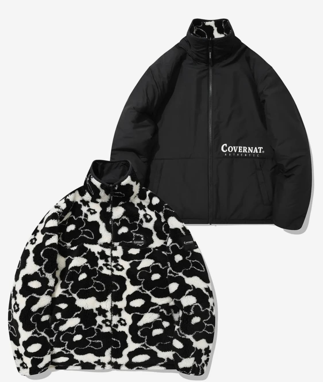 커버낫 플라워 리버시블 플리스 집업 자켓 블랙 상품이미지1