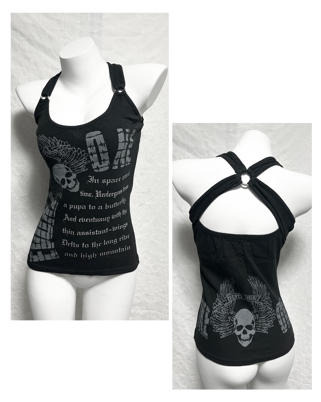 빈티지 d.i.a깔 펑크 해골 레터링 홀터넥 슬리브리스 탑 상품이미지1