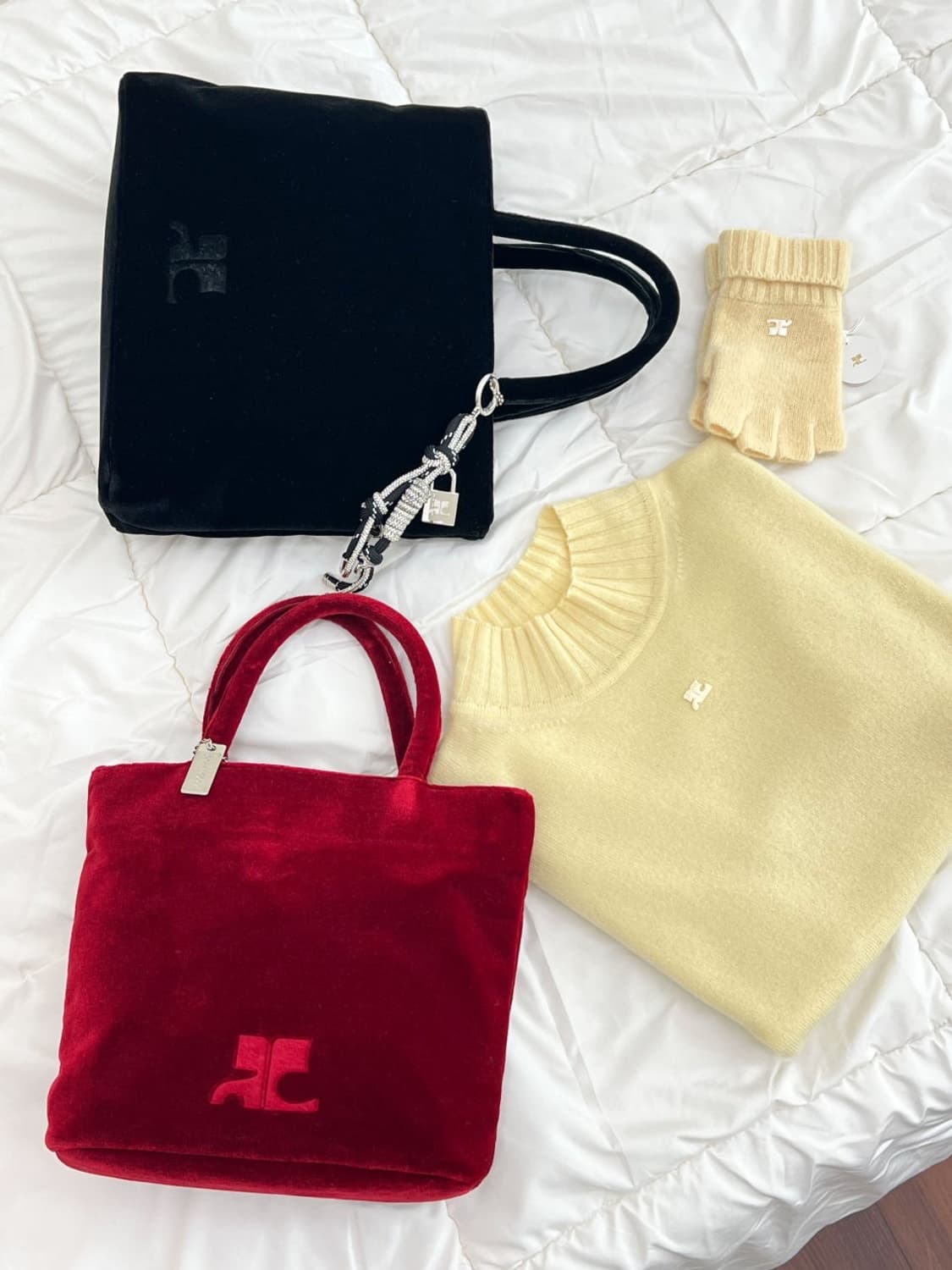 [새상품] courreges / 꾸레쥬 옐로우 울 하프 장갑  상품이미지5