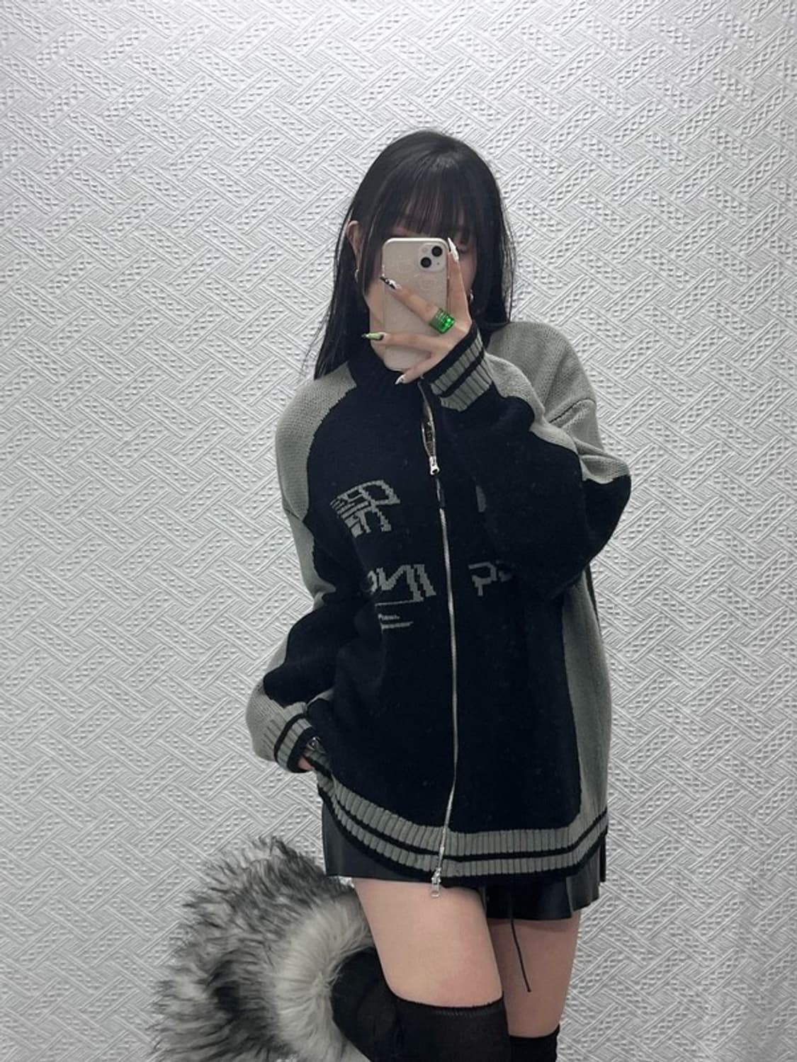 꼼파뇨 커브드 블록 스트릿 힙합 니트 집업 가디건 M C08568 상품이미지1