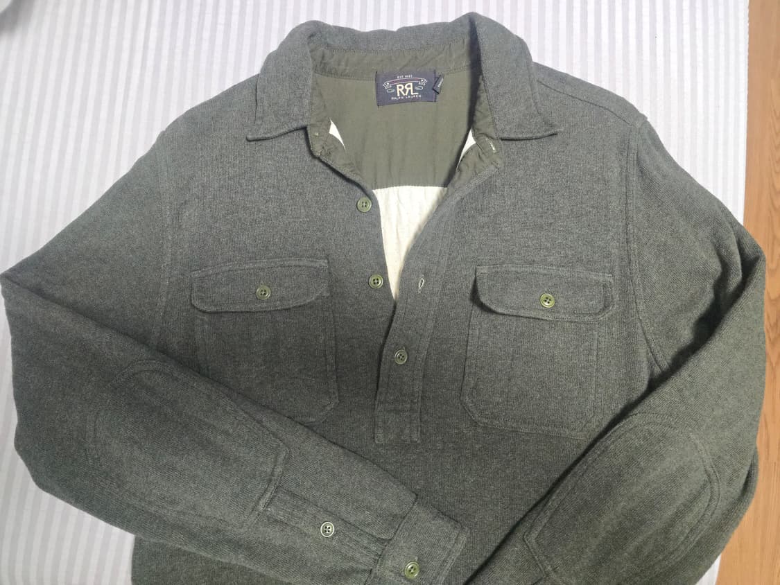 RRL 카키 울 혼방 헨리넥 셔츠, M사이즈 상품이미지1