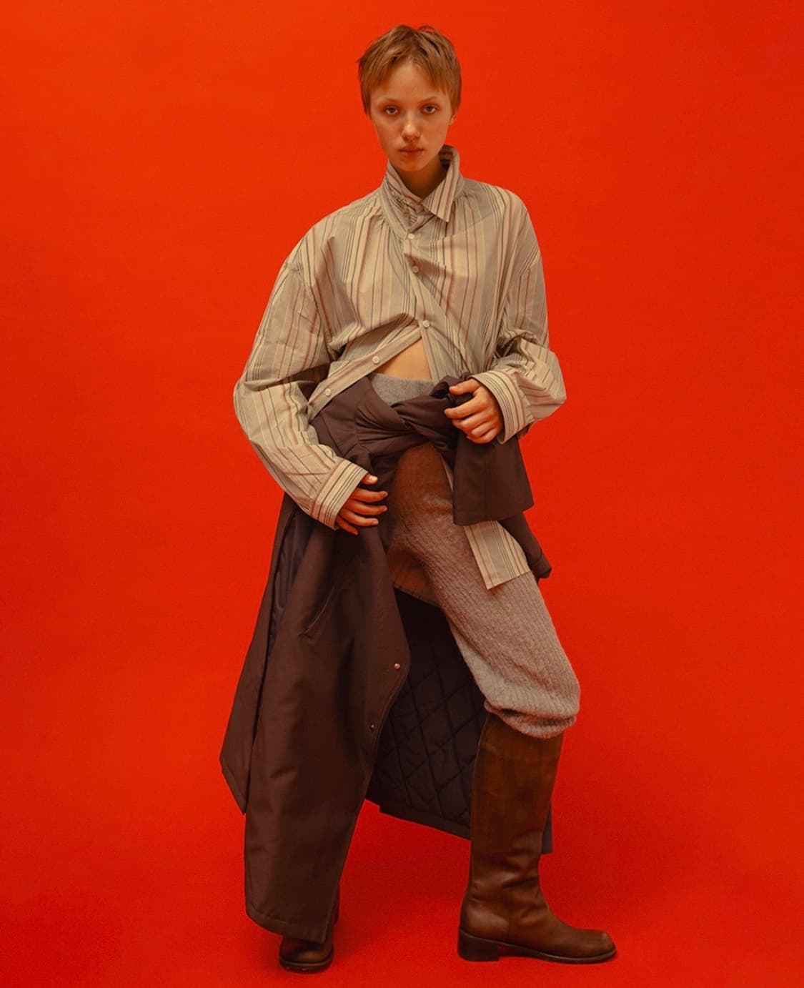 아모멘토 23fw 스트라이프 셔링 오버사이즈 셔츠 M 상품이미지2