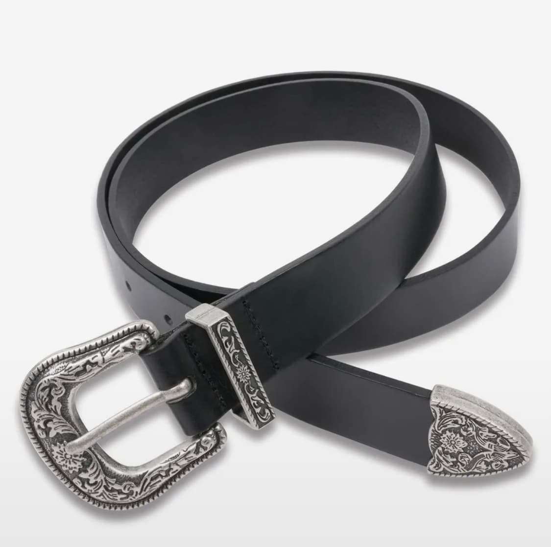 도프셉) Flower Western Cowhide Belt BK 상품이미지2