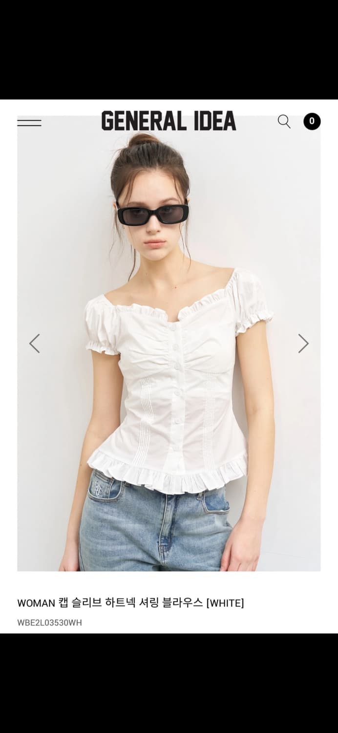 제너럴아이디어 캡 슬리브 하트넥 셔링 블라우스 M 상품이미지1