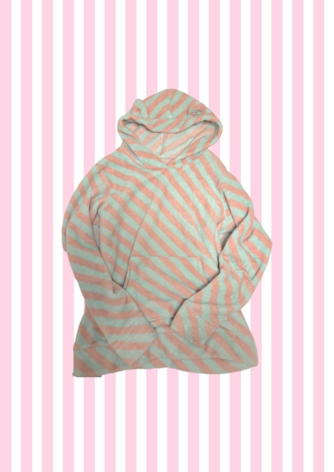 민트핑크 스트라이프 갸루 히메 네코미미 후드티 상품이미지1
