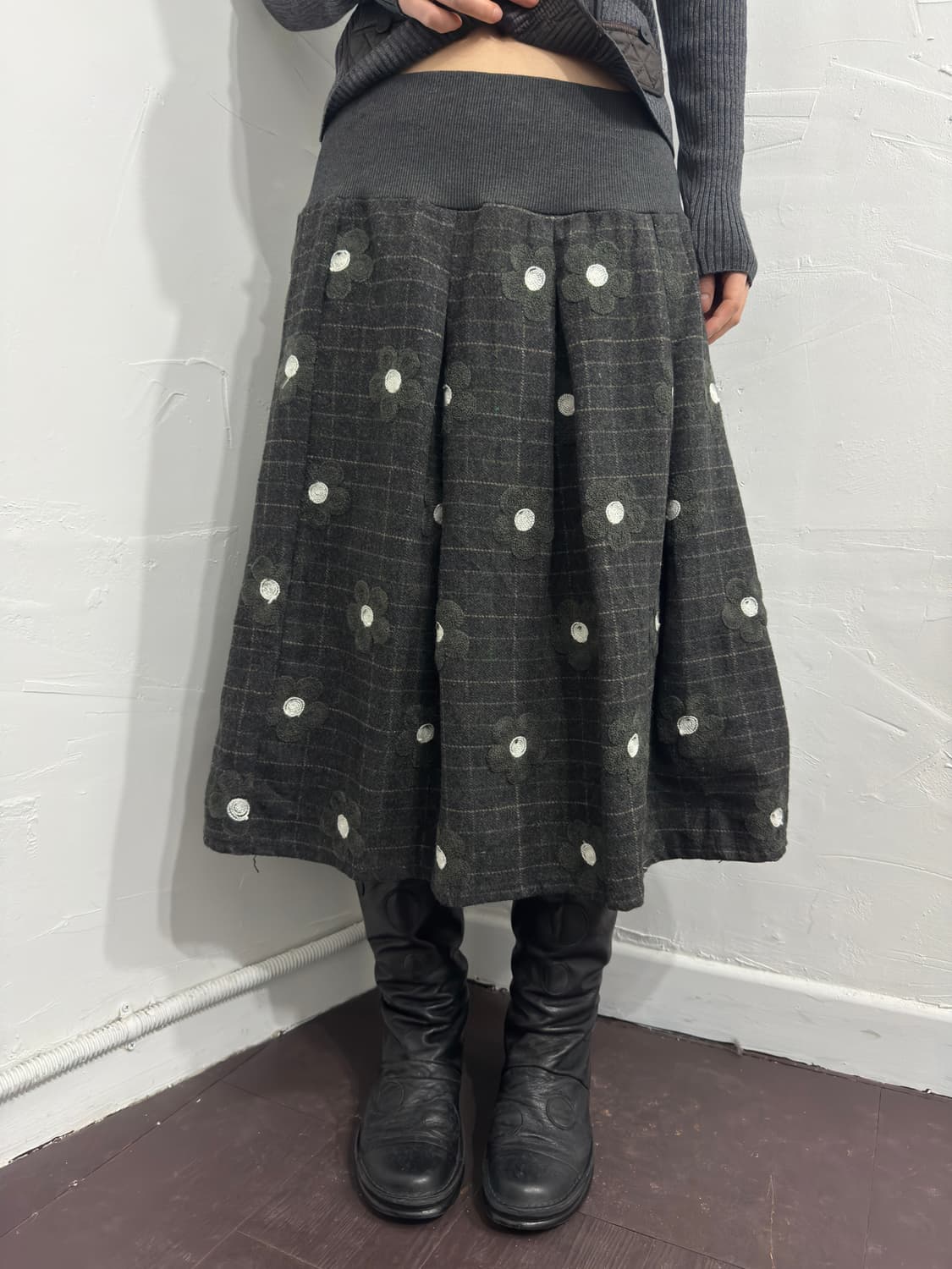flower wool pleats skirt 상품이미지1