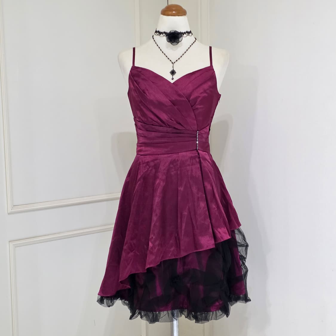 일본빈티지)버건디 파티걸 도트 캐캐체깔보헤미안오네갸루st 언발캉캉 드레스 상품이미지2