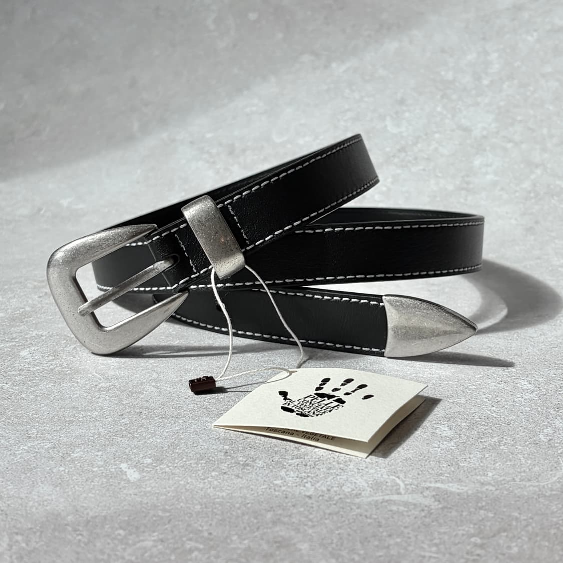 Oribell 이탈리아 베라펠레 인증 가죽 스티치 클래식 웨스턴 벨트 상품이미지2