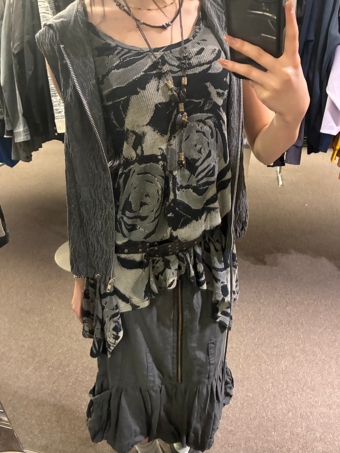 OS)Japanese vintage 여성 지퍼 디자인 프릴 미디 스커트 상품이미지8