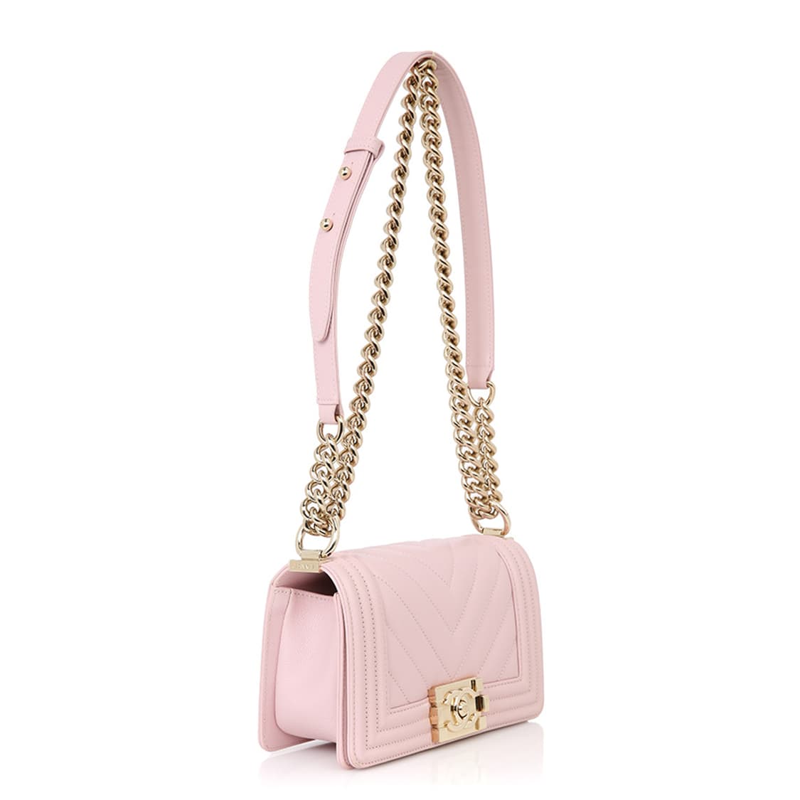 샤넬 캐비어 보이 스몰 플랩백 핑크 체인 크로스 A67805 상품이미지4
