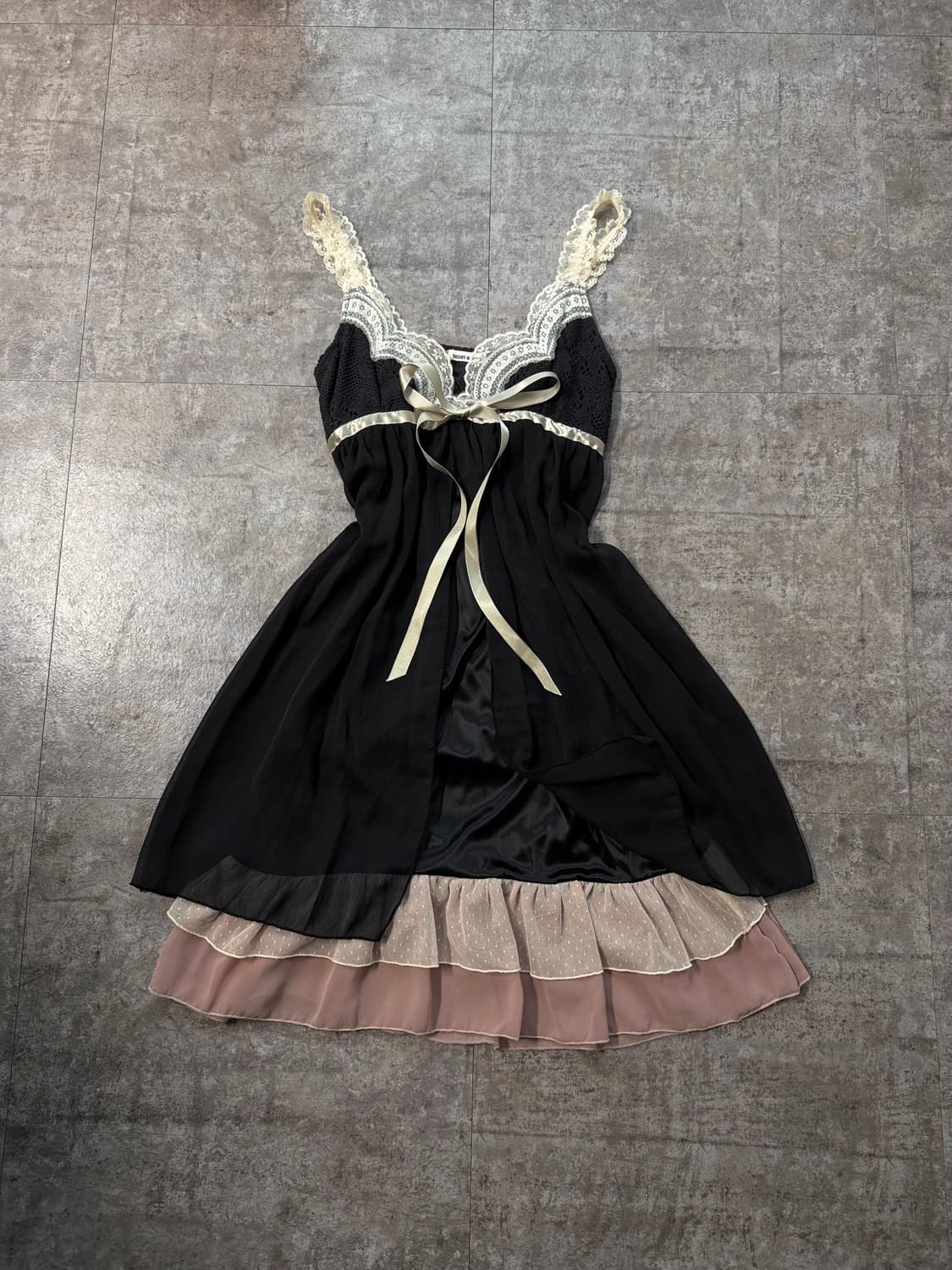 도트 패턴 레이스 레이어드 원피스 상품이미지4