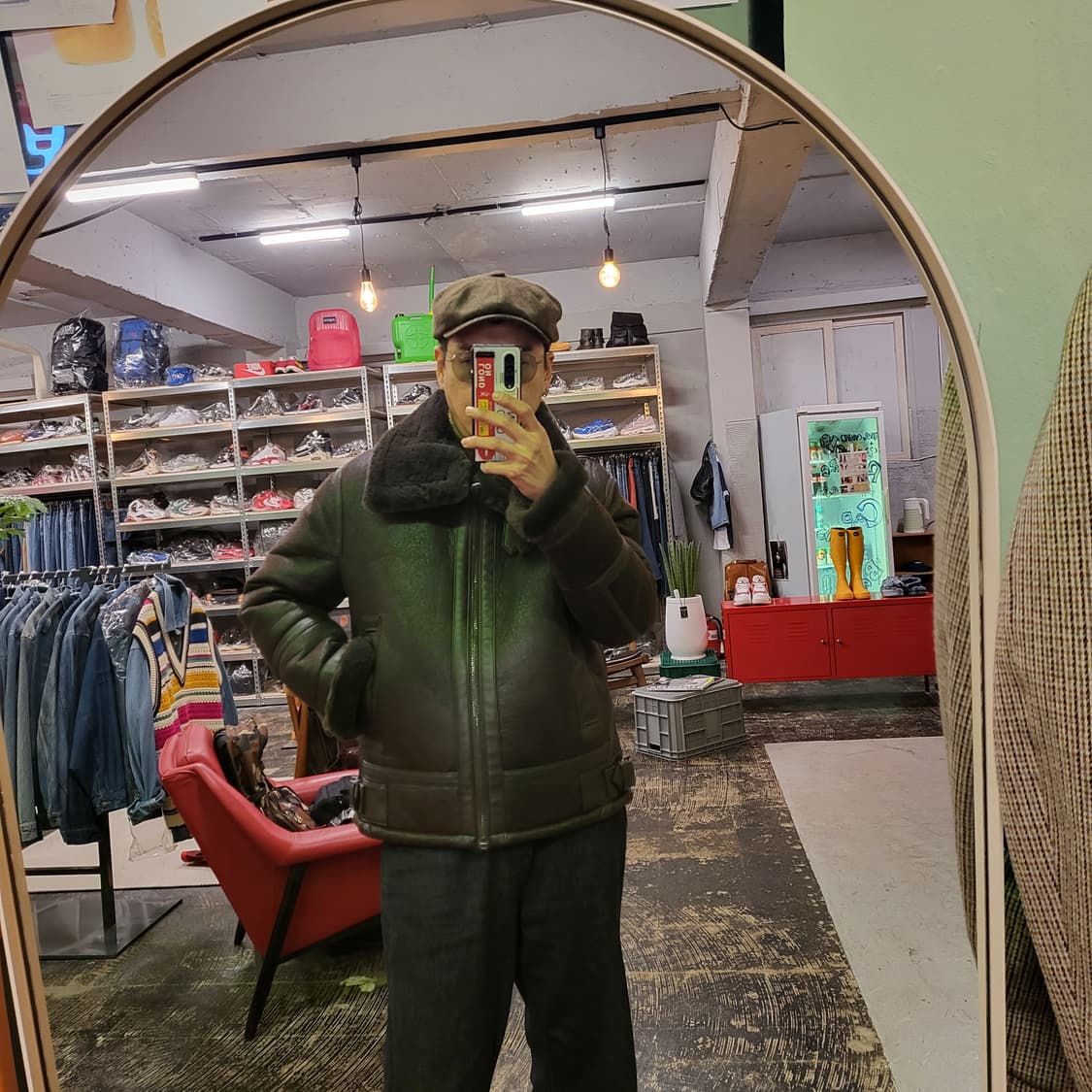 버커루 하이넥 빈티지 무스탕 자켓 (L) 상품이미지2