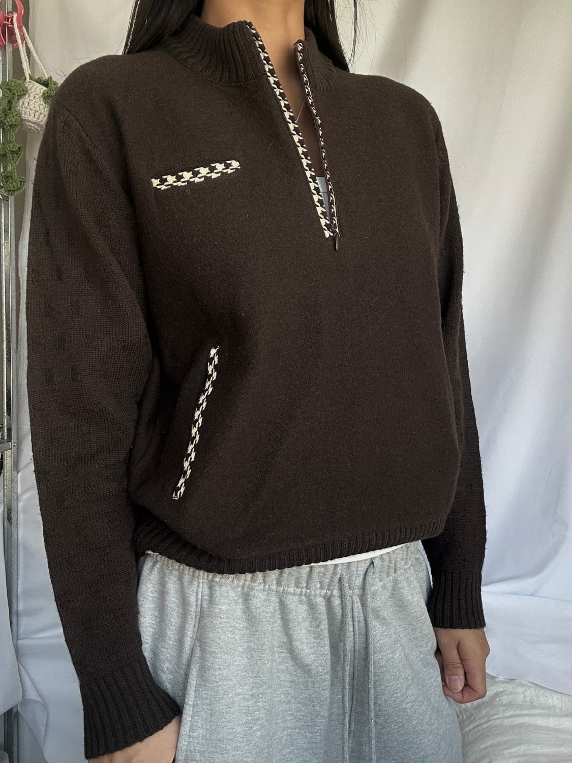 빈티지 브라운 반집업 니트맨투맨 상품이미지4