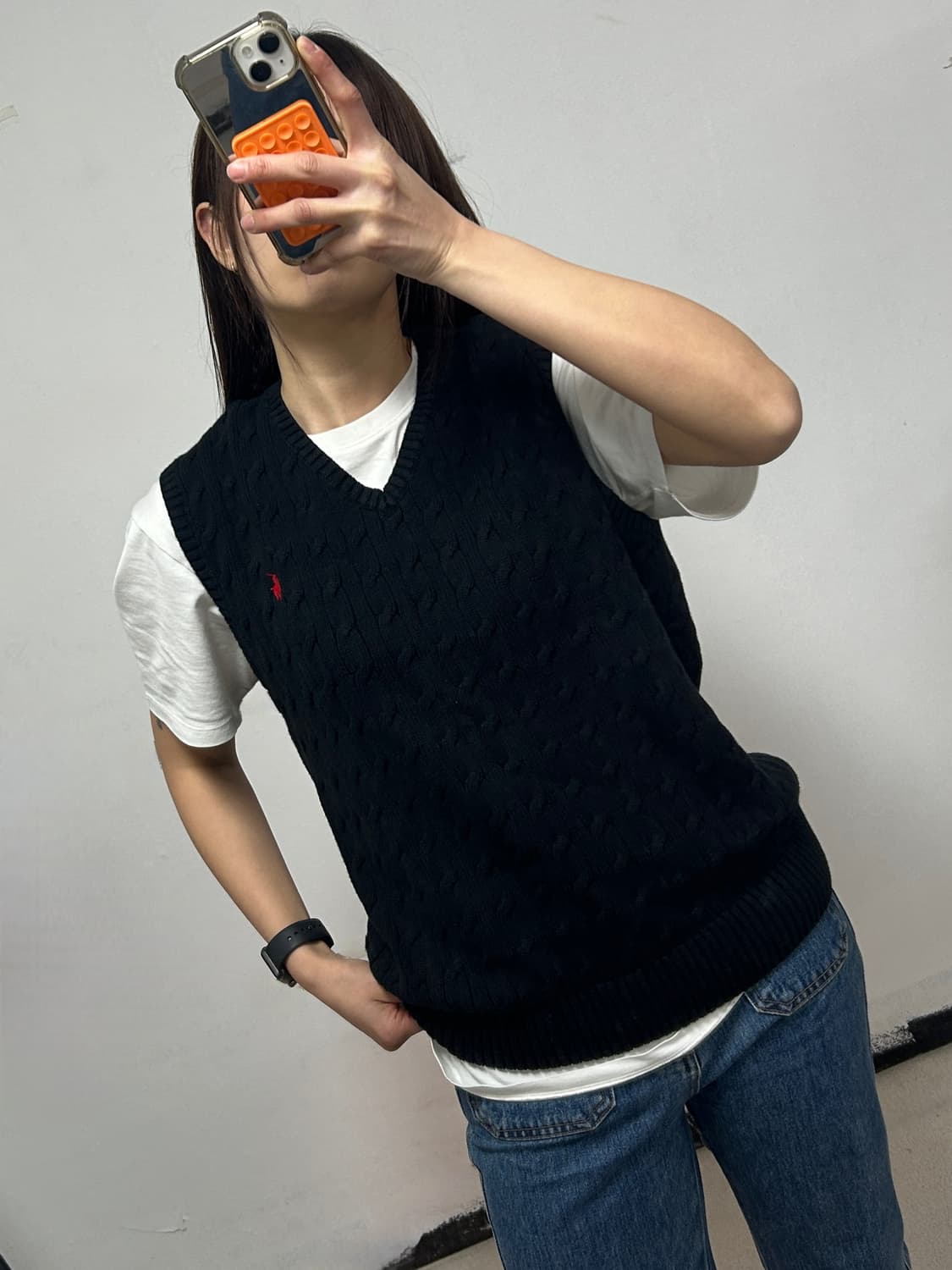 폴로 랄프로렌 신형QR 포니로고 그레이 케이블 니트 베스트 상품이미지2