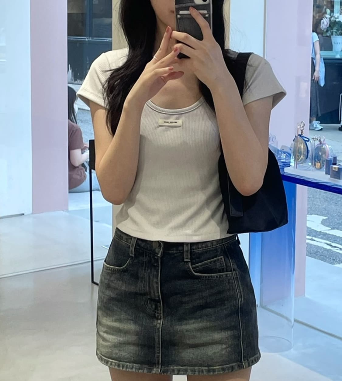 헬레네파리스 리브드 하프 슬리브 밀크 상품이미지1