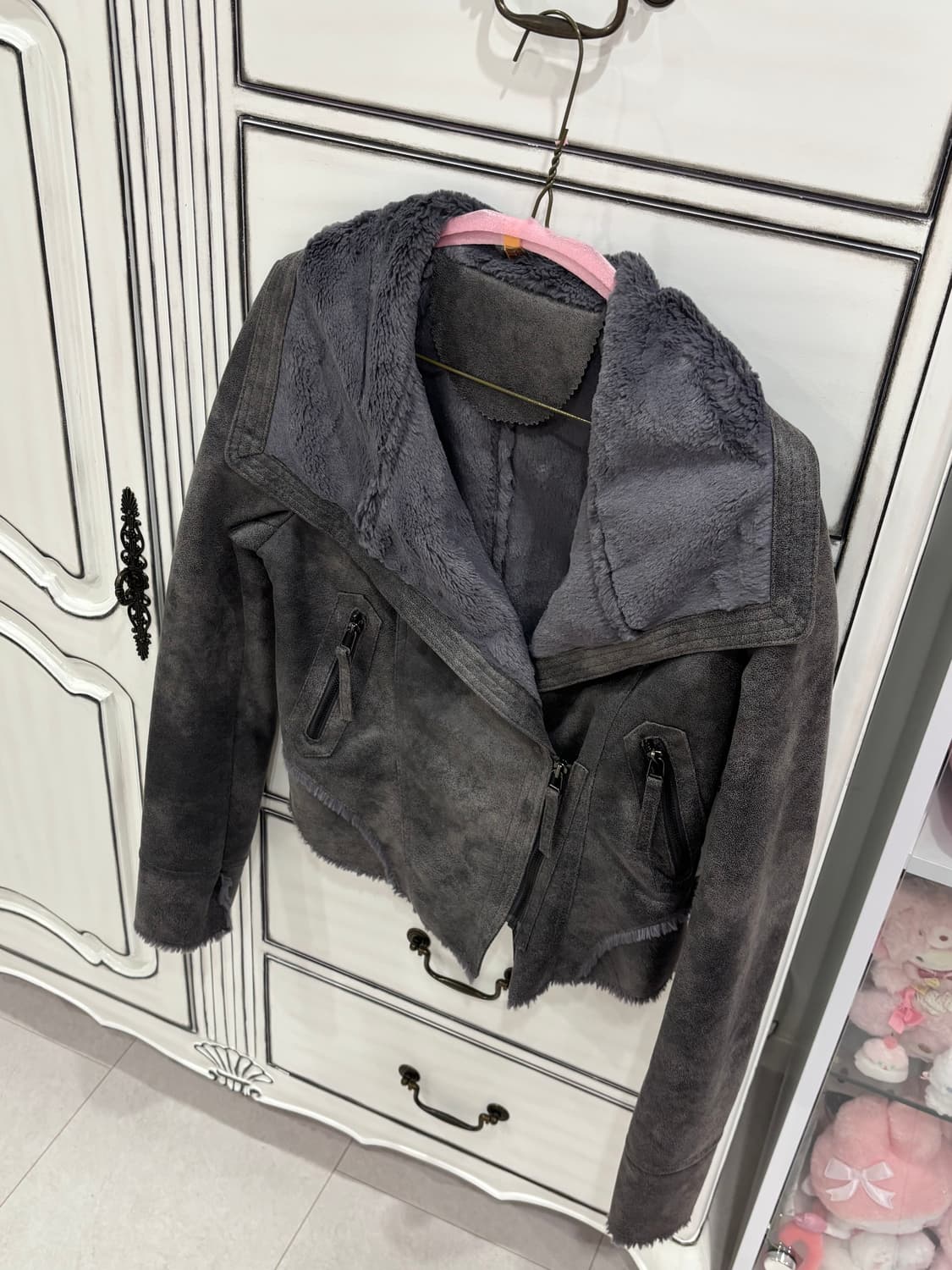 Y2K 락시크 achromatic 스웨이드 차콜 라이더자켓 상품이미지2