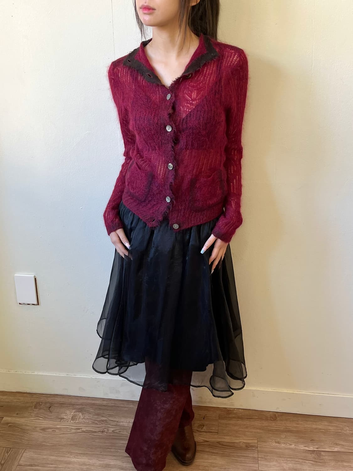 BLANCE 로즈 시스루 가디건 상품이미지5