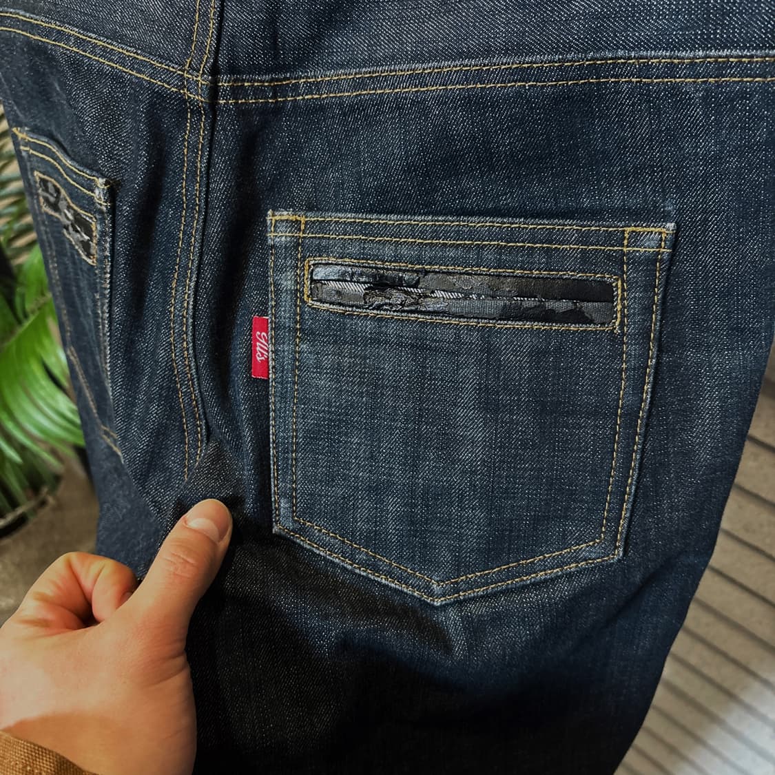 ILL'S 재패니즈 스트릿 인디고 데님팬츠 패턴인서트 디테일 블랙인디고 상품이미지6