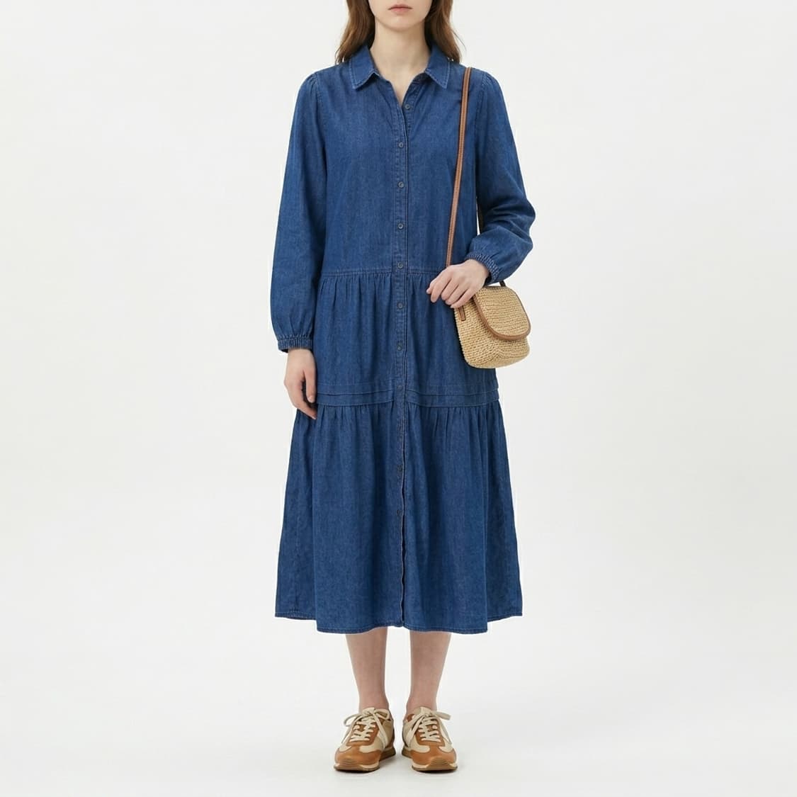 써스데이아일랜드 린넨혼방 데님 롱원피스 S 상품이미지1