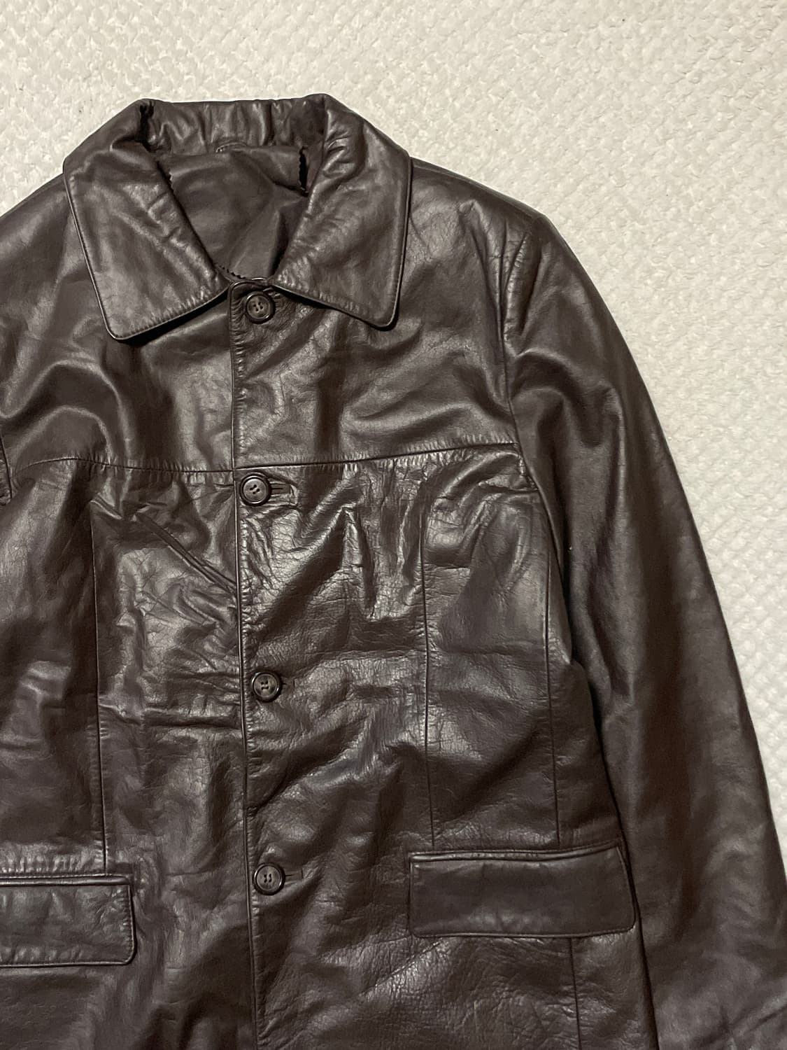 광희시장 웨스턴 무드 카우하이드 소가죽 레더 카 코트 다크 브라운 상품이미지3