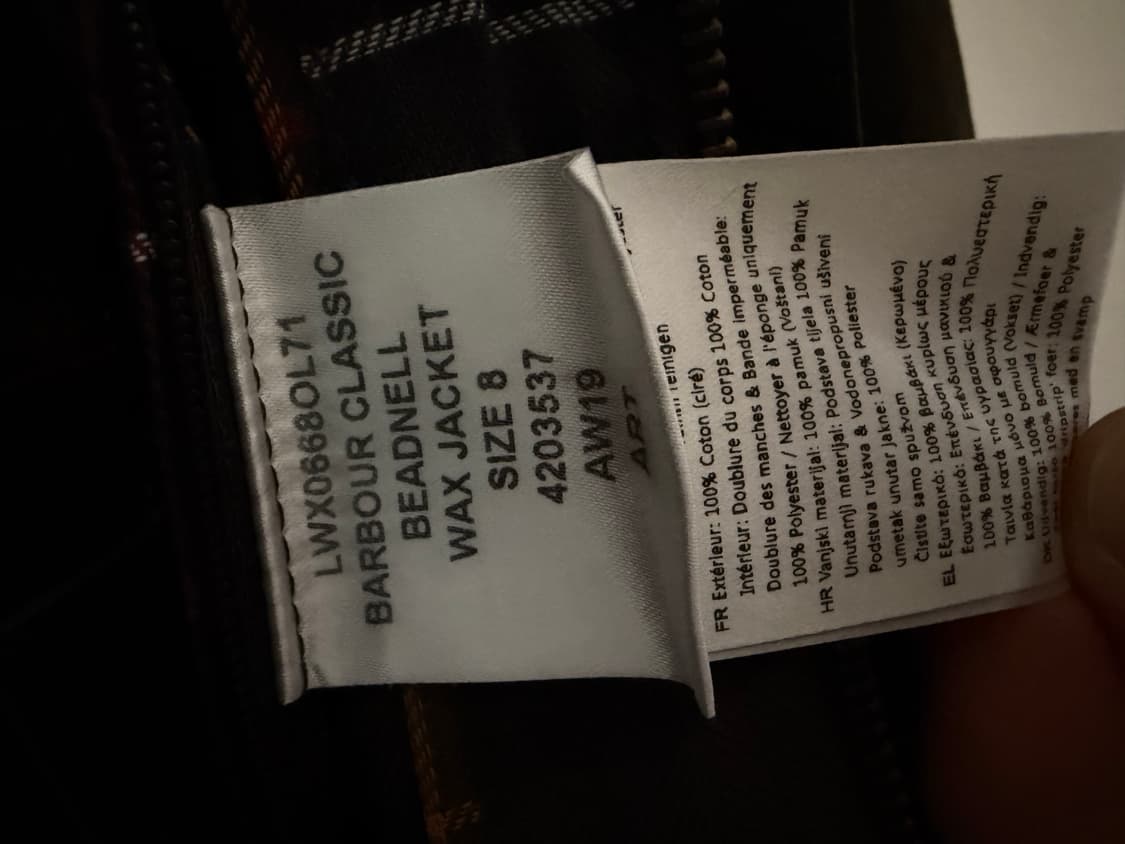 바버 클래식 비드넬 왁스 자켓( UK 8 / EURO 34 )올리브 상품이미지6