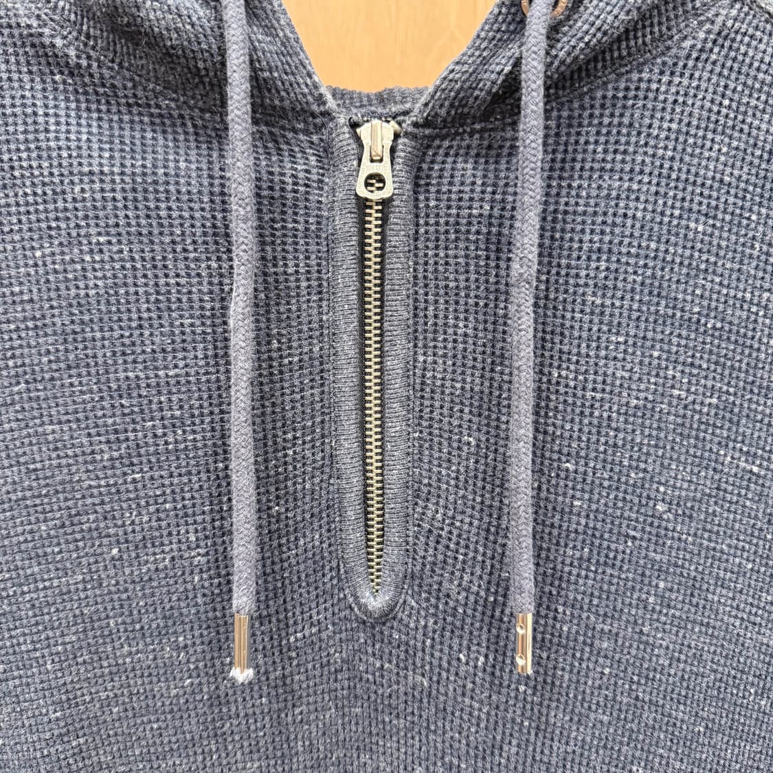 디젤 와플 조직 코튼 하프 집업 후드 니트 워싱 지퍼 디테일 네이비 상품이미지7