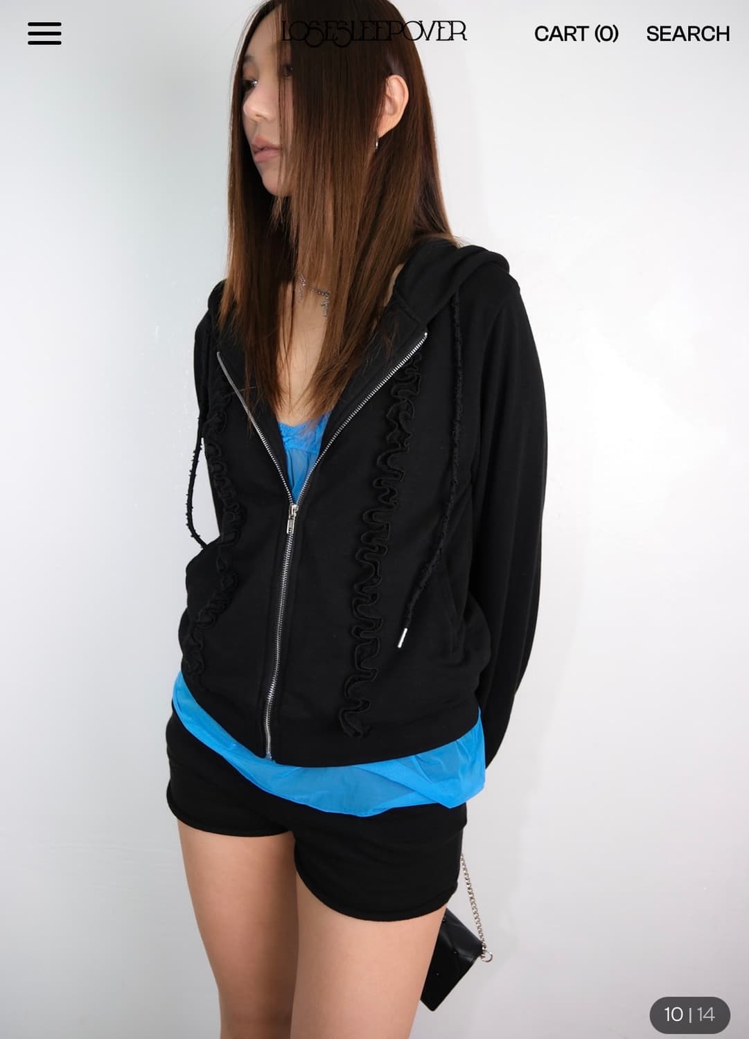 루즈슬립오버 프릴 로고 후드집업 블랙 상품이미지1