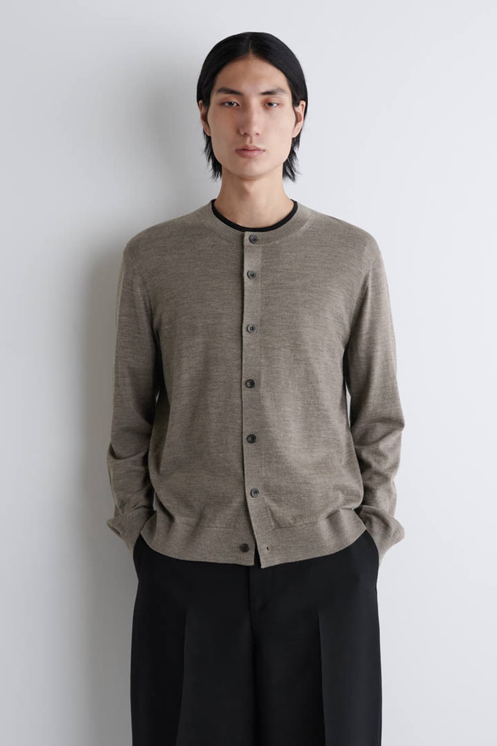 [M] COS 메리노 울 크루넥 가디건 그레이 멜란지 상품이미지2