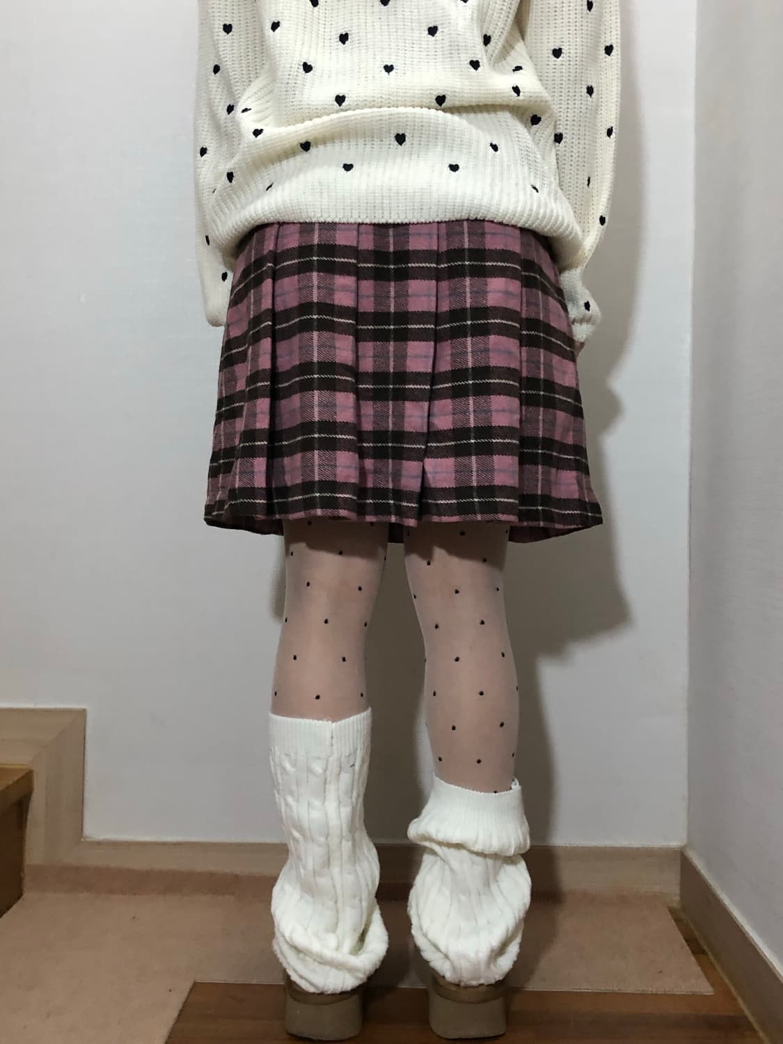 빈티지 핑크 브라운 체크 패턴 스커트 상품이미지6