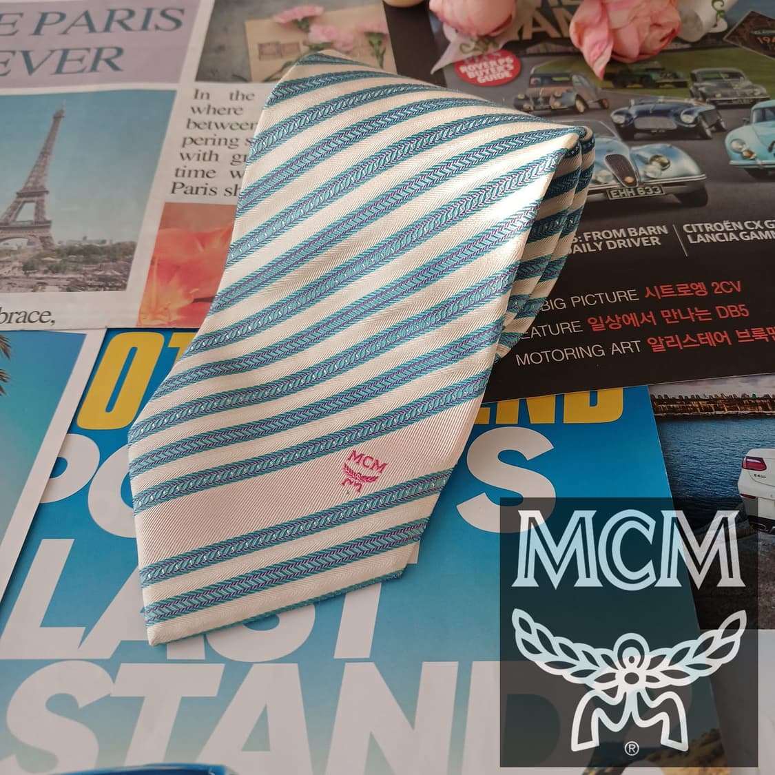 MCM 실크 스카이블루 스트라이프 넥타이 9.2cm A+등급 A19282 상품이미지1