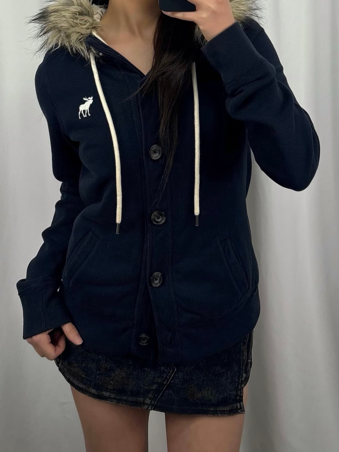 아베크롬비 네이비 버튼 퍼 후드 자켓 상품이미지4