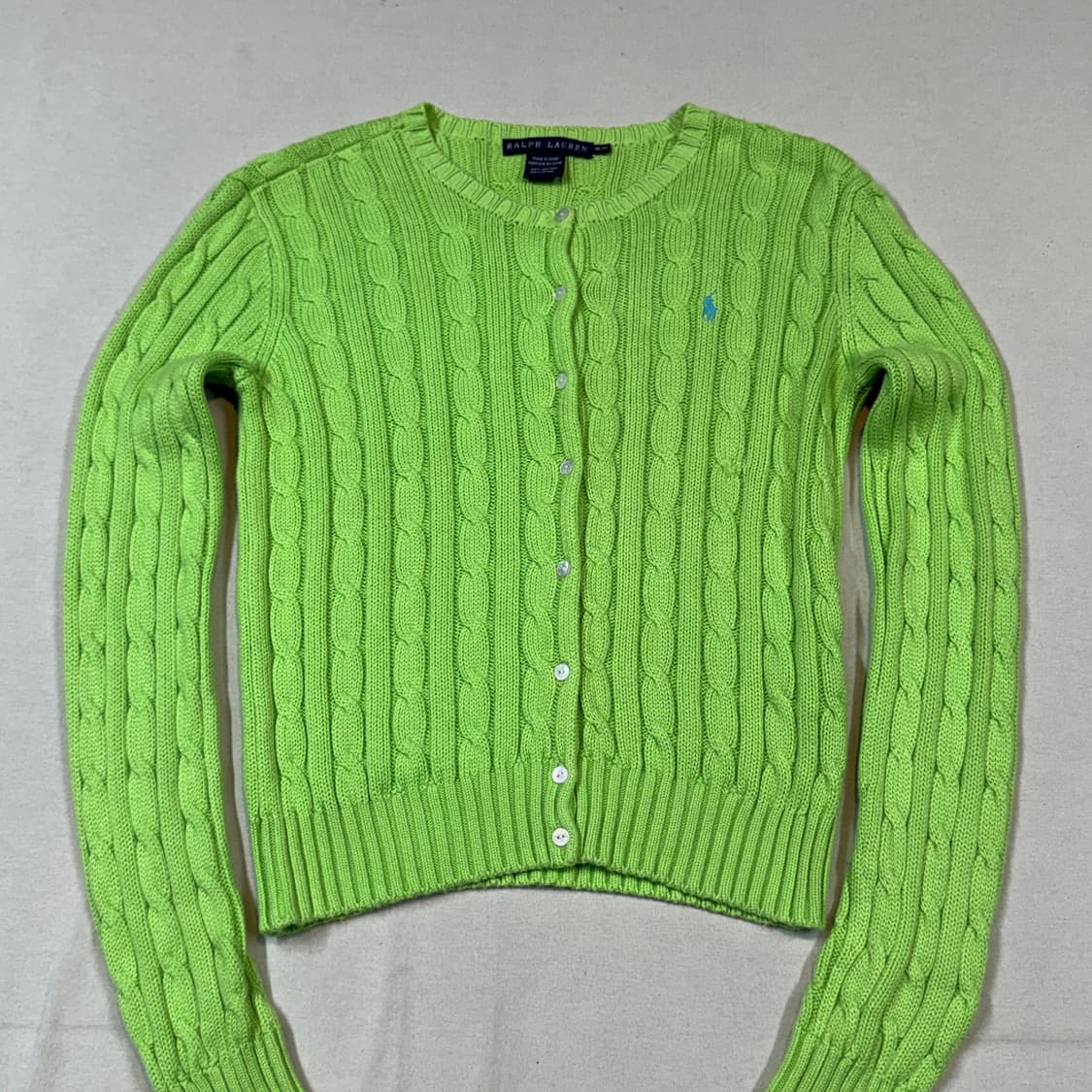 M) 폴로 랄프로렌 코튼 케이블 꽈배기 가디건 연두색 상품이미지2