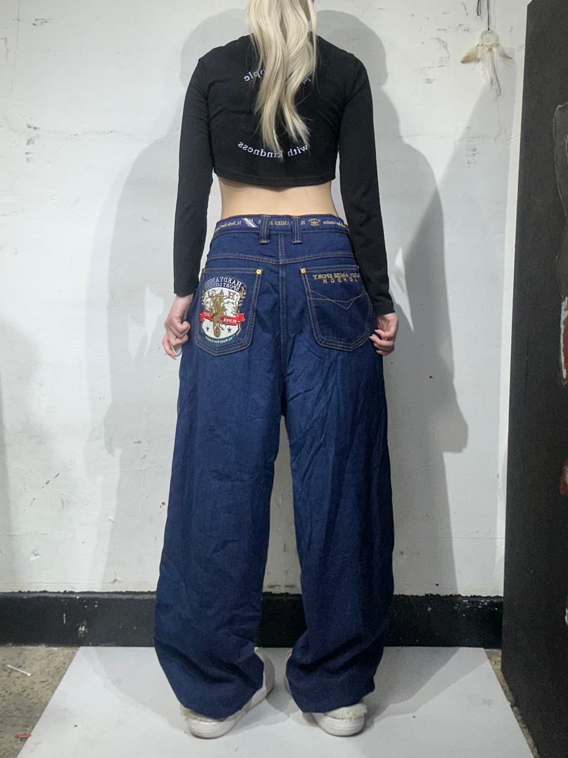 90s 일본 빈티지 진청 hardy 자수 와이드 힙합 데님 팬츠 청바지  상품이미지1