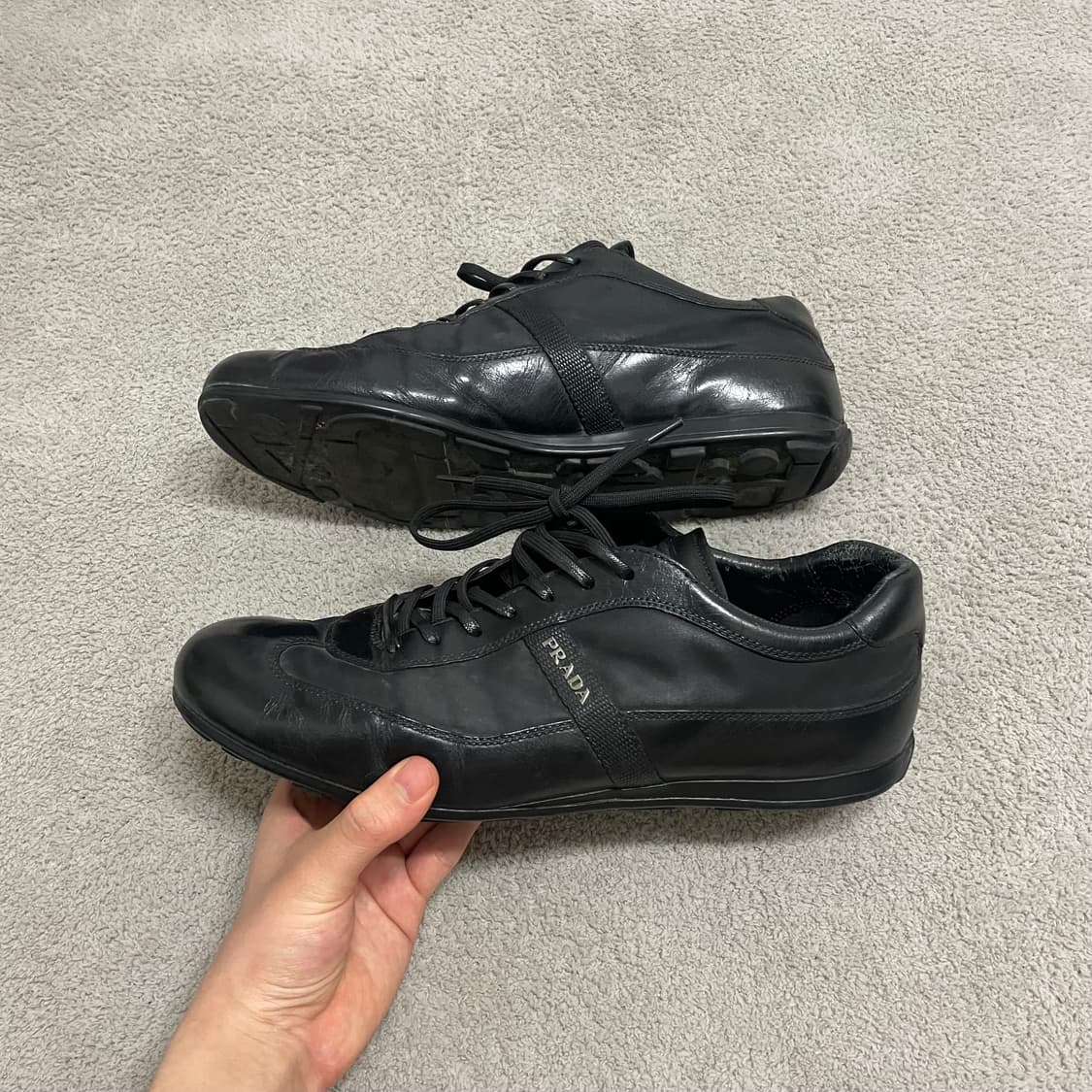 285) 프라다 스포츠 메탈 로고 나일론 레더 스니커즈 신발 상품이미지1