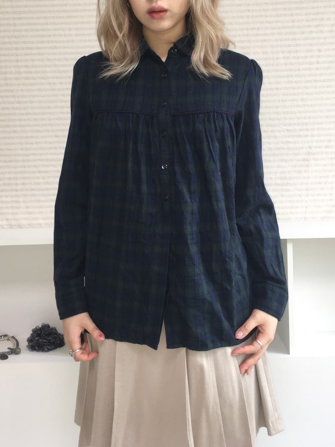 jpn vintage green check babydoll collar  상품이미지6