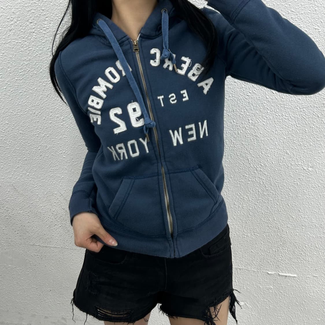 아베크롬비 패치로고 블루 후드집업 S 상품이미지1