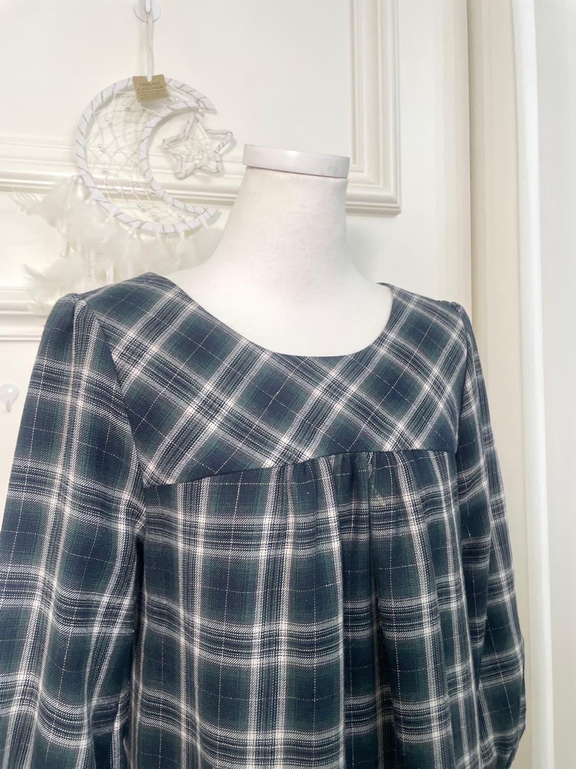 EARTH navy glitter check puff shirring m 상품이미지8