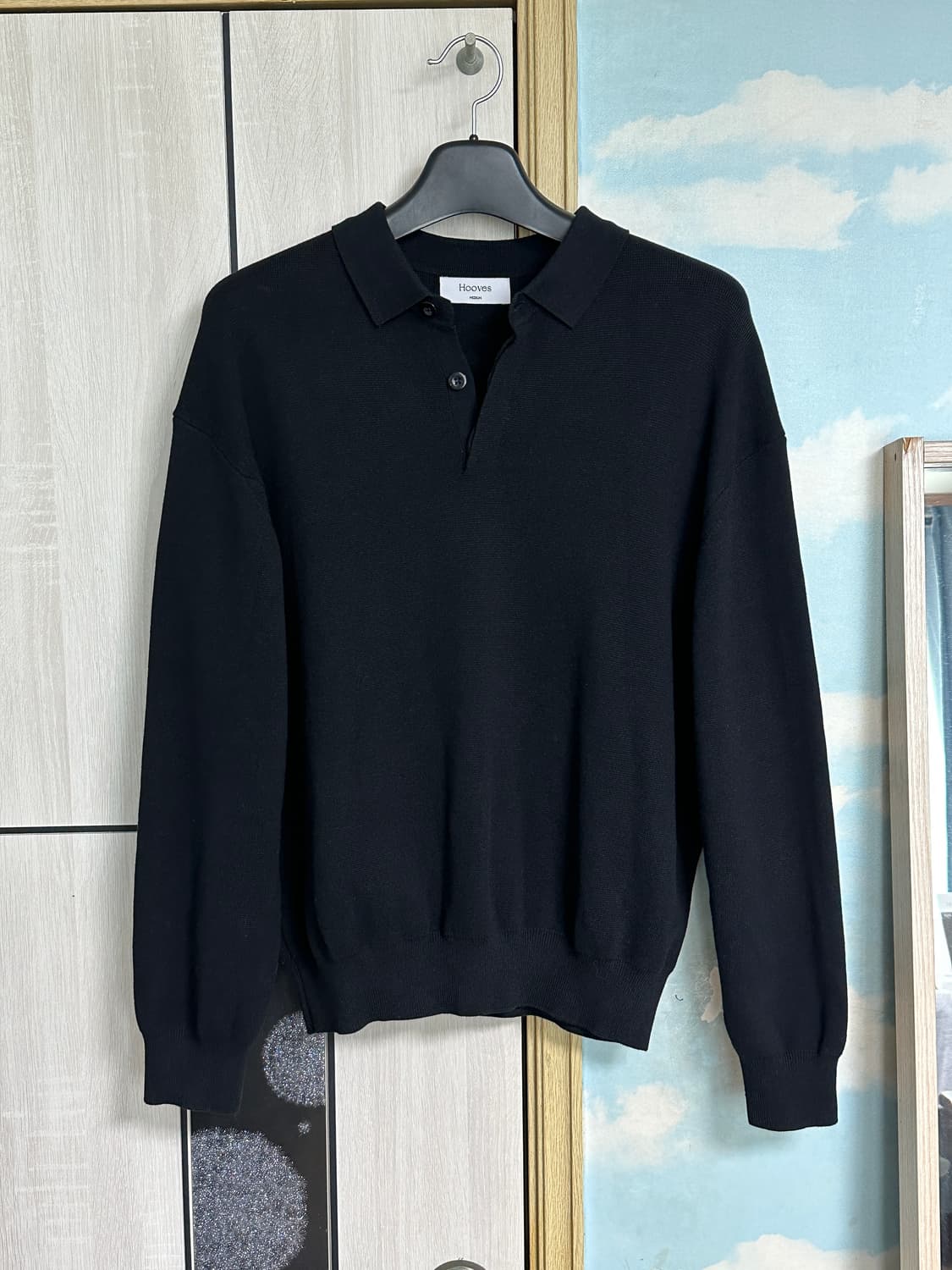 (M) 후브스 하이드 버튼 카라 니트 블랙 상품이미지2