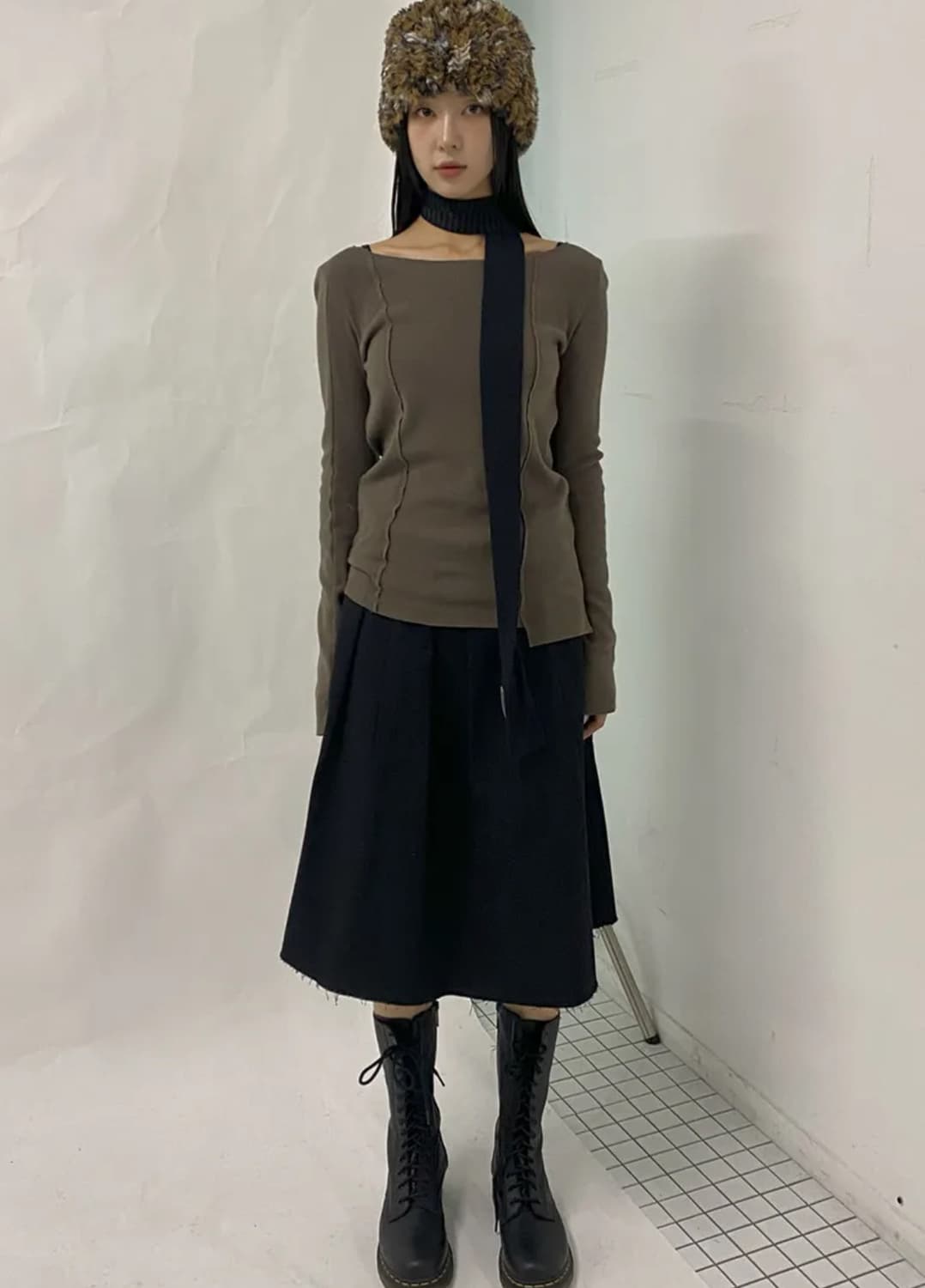 택o새제품) 밀로우먼 컷오프 플리츠 스커트 블랙 s 상품이미지9