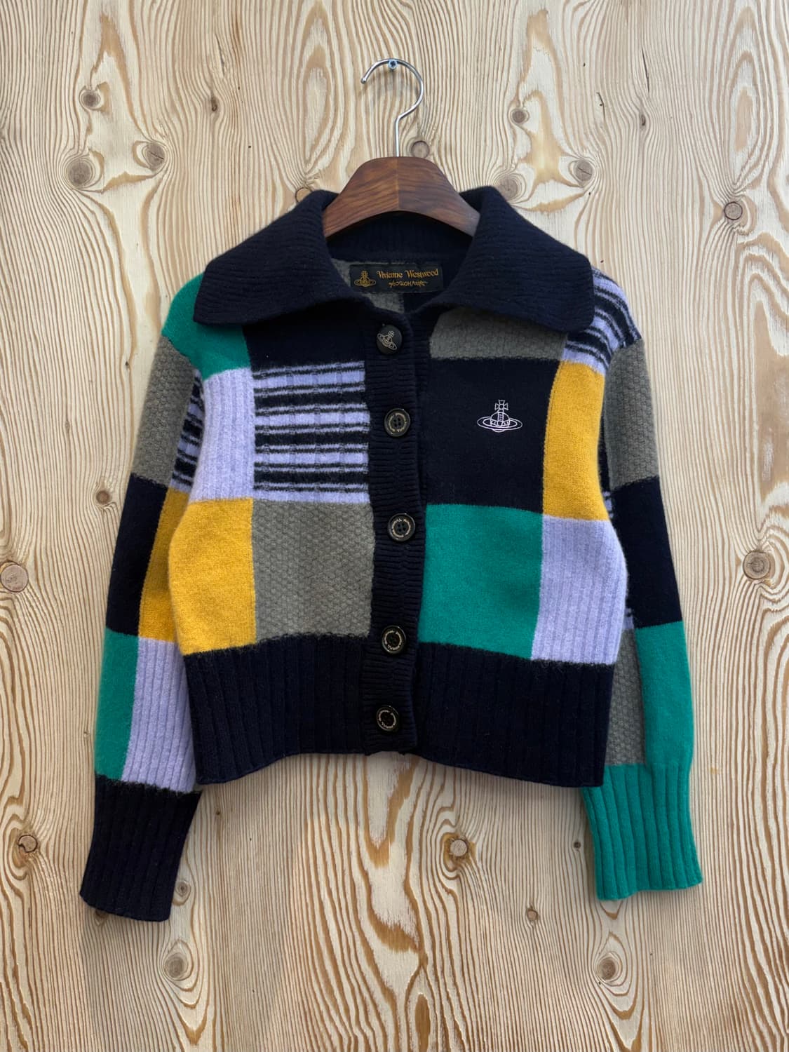 비비안웨스트우드 패치워크 라펠 울 니트 가디건 상품이미지1